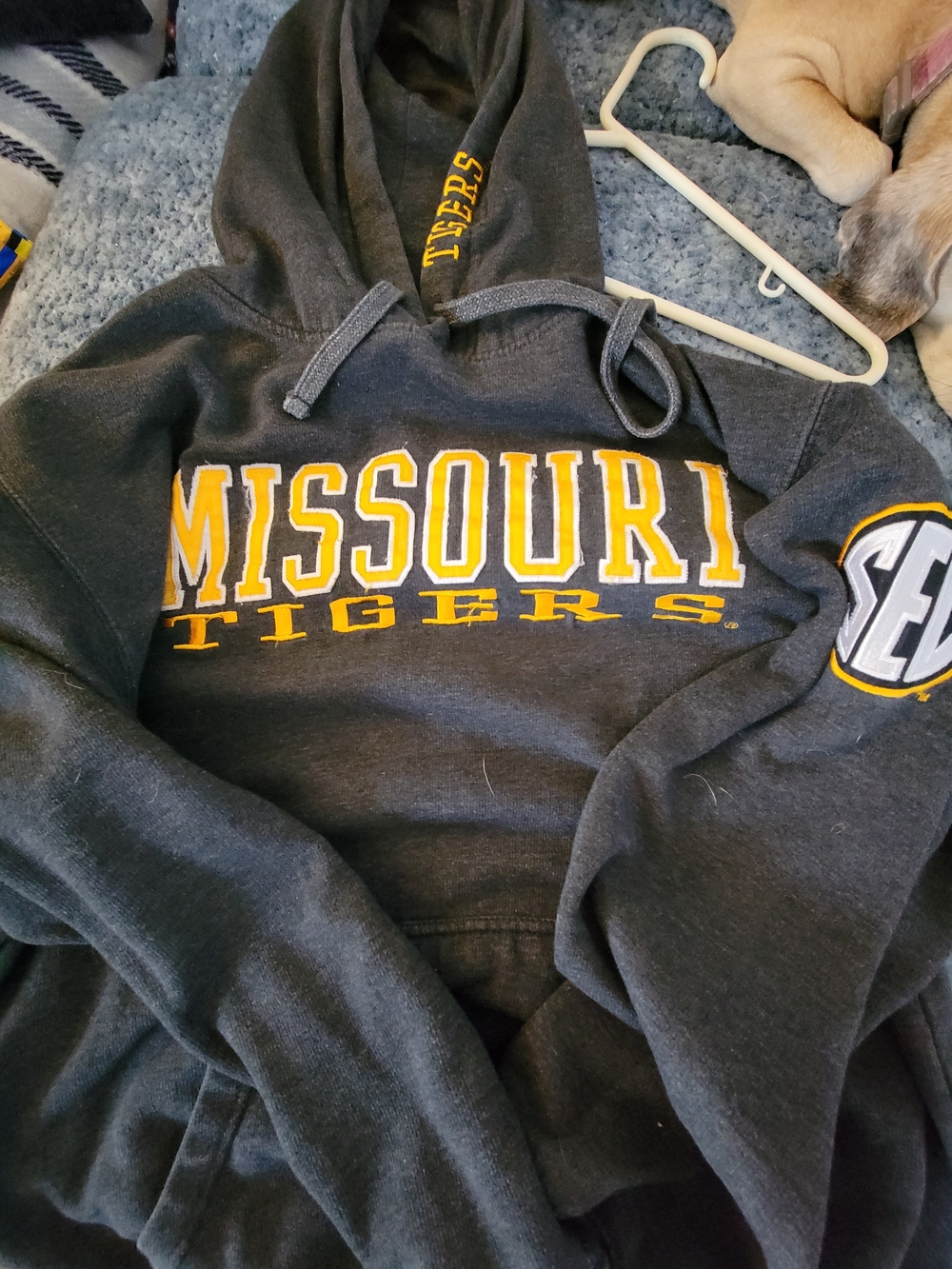 Missouri Tigers Hooded Sweatshirt - Black with Gold Lettering, Men's M